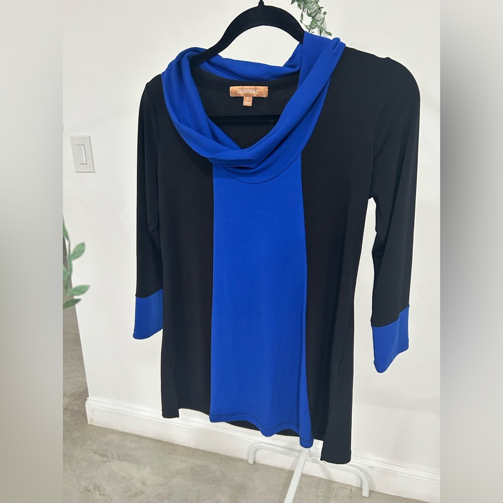 Ellen Tracy Black and Blue Cowl Neck Sweater